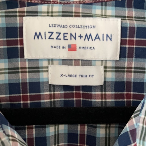 Mizzen + Main x-large trim fit long sleeve button up red white and blue shirt - Picture 3 of 5